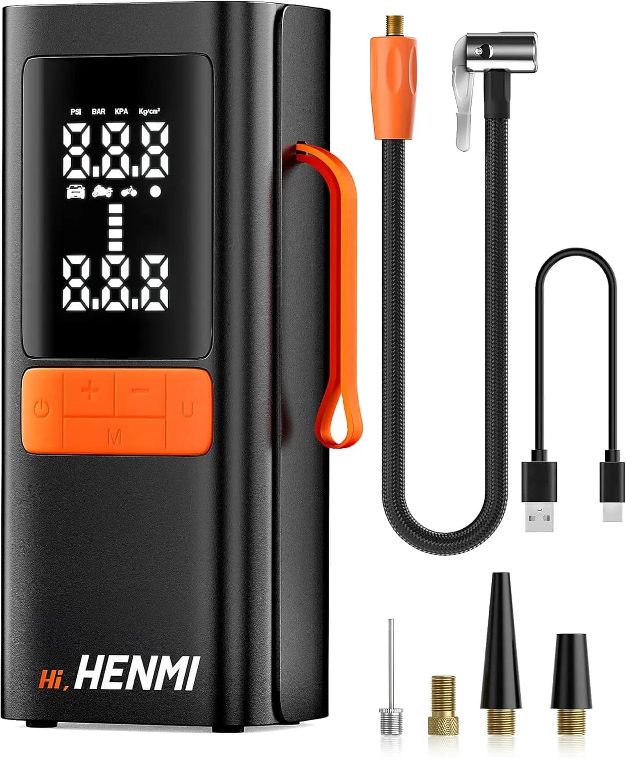 Gonfiatore portatile per pneumatici con manometro digitale, pompa ad aria da 18000 mAh fino a 170 PSI per auto, bici, moto e palline