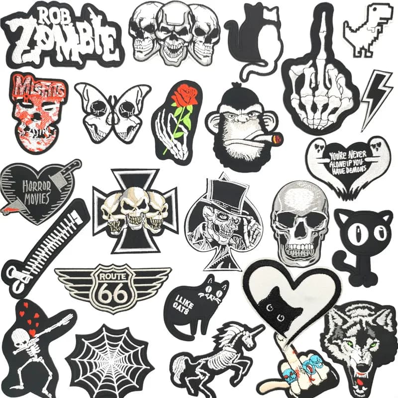 Hippie Rock Punk Embroidery Patches for Clothes DIY Clothes Patch Sewing Applique Stickers Jacket Badges Skull Iron on Patches