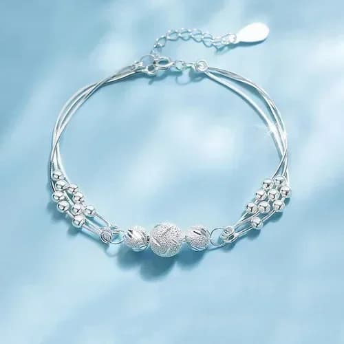 Double Layer Snake Chain Silver Bracelet Textured Rotatable Ball Bead Bracelet Adjustable Extension Chain Elegant Women Wrist Jewelry