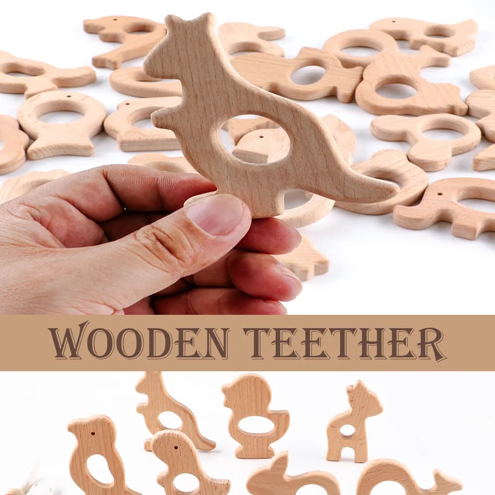 3-9 pezzi di legno di faggio massaggiagengive a forma di cartone animato naturale dentizione anelli di legno per bambini per anelli di dentizione artigianali
