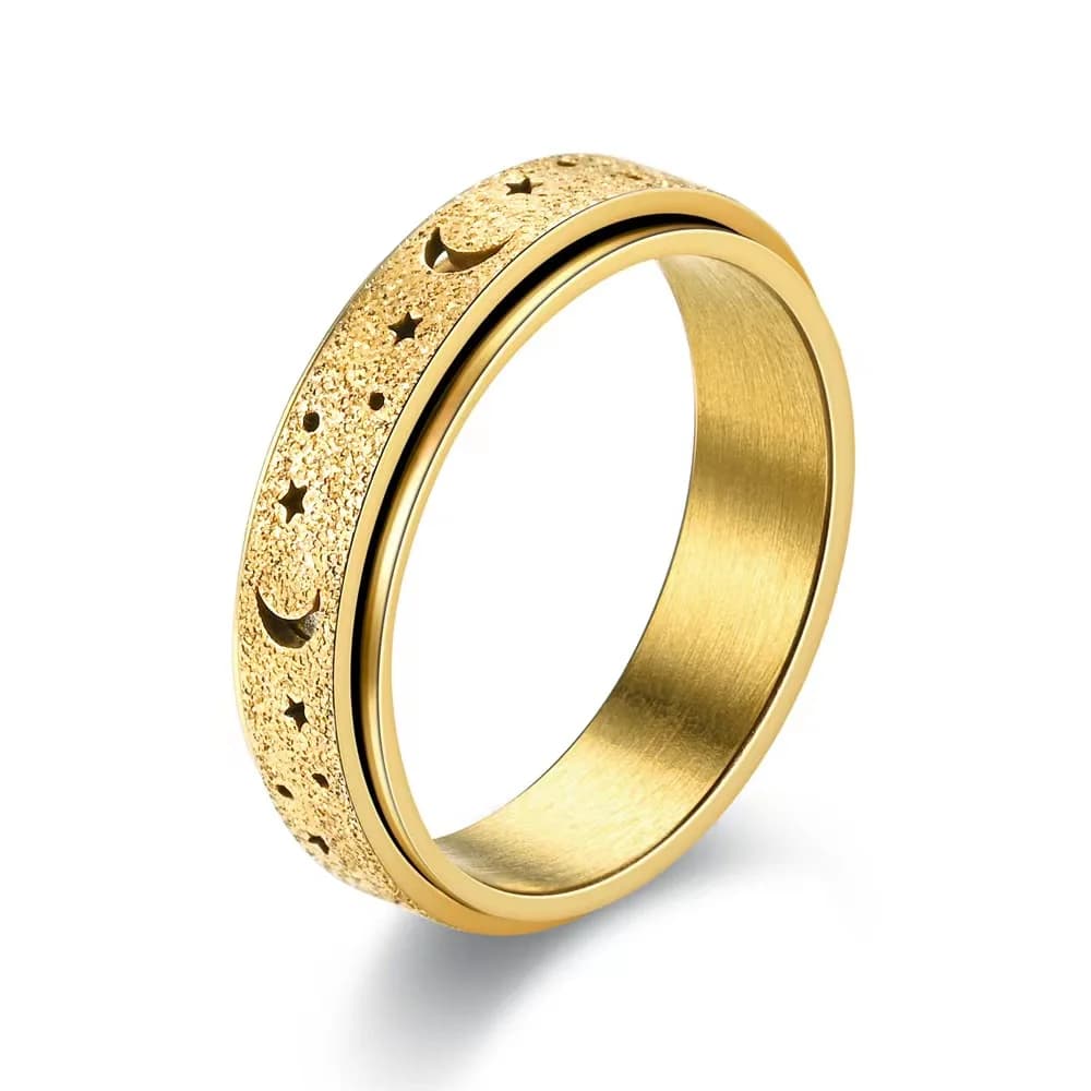 Anelli di ansia con stella lunare arcobaleno alla moda per donna Uomo Anello di agitazione in acciaio inossidabile Anello anti-ansia Anello spinner antistress