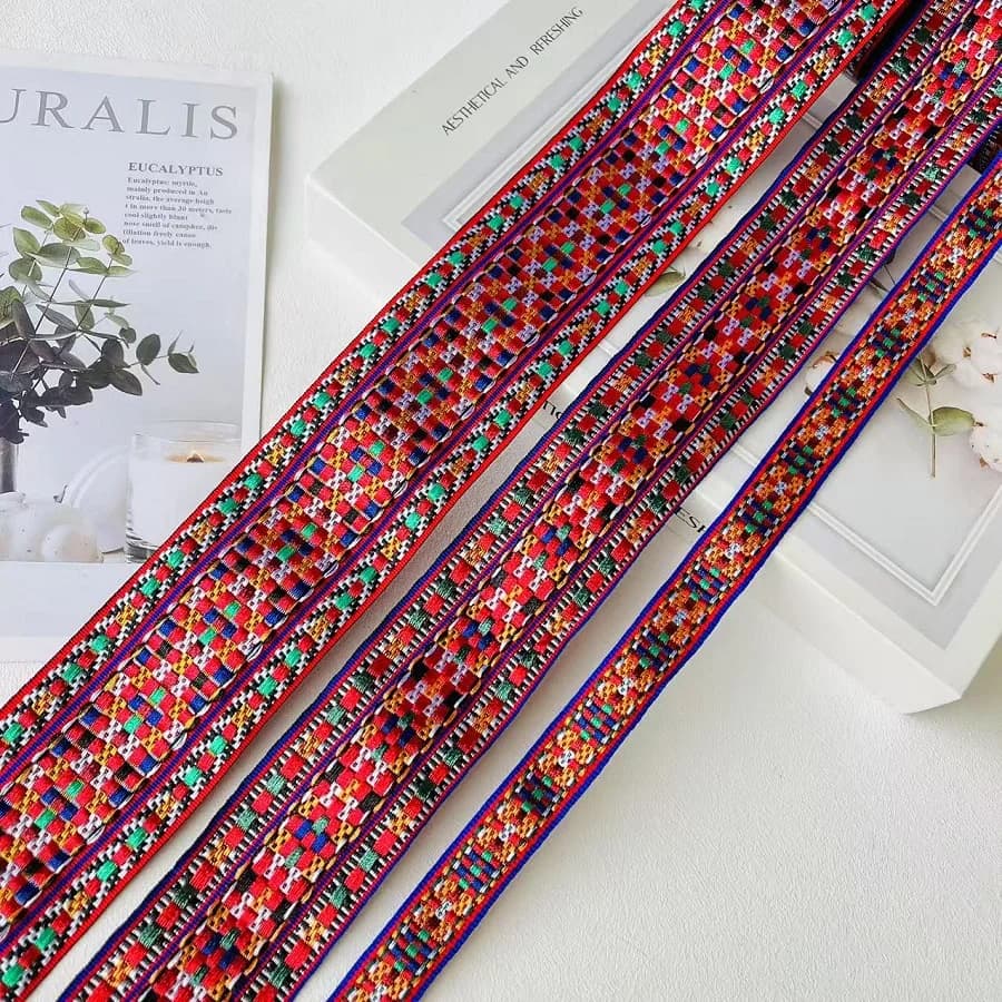 14,5 M/lotto di larghezza Circa 1,8-5,5 CM Nastro Jacquard Tessuto Fiori Geometrici Per Accessorio di Abbigliamento ZH-5854