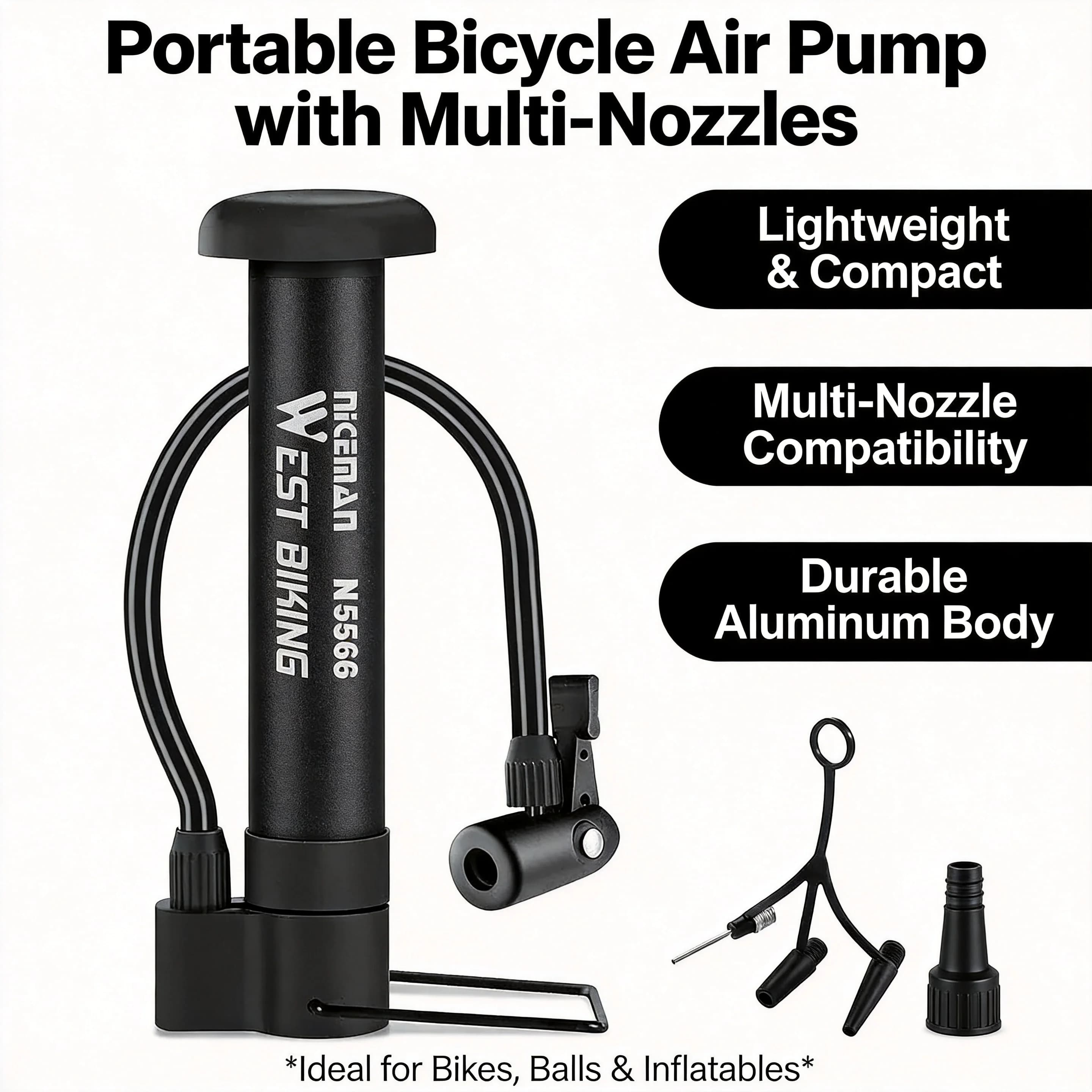 Pompa per Bicicletta MTB 80 PSI - Pompa Manuale per Palloncini e Gonfiaggio Pneumatici - Pompa da Terra con Valvola Schrader - Accessori per Ciclismo