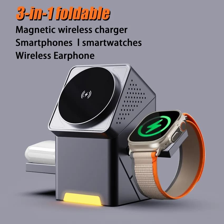 3 in 1 Magnetic Wireless Charger Foldable 15W Fast Charging Station for iPhone Samsung