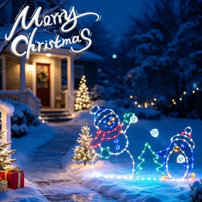 1-2Sets Christmas Snowman Yard Lights Outdoor Garden Glowing Decorations Flashing String Lights Winter Holiday Party Home Decor