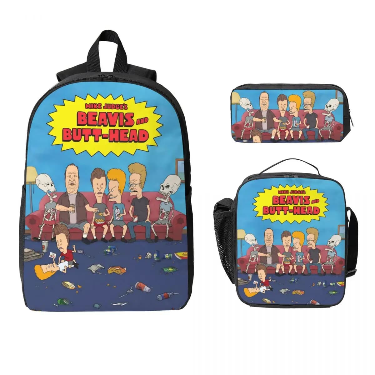 3Pcs Beavis And Butthead merch Backpack Set for Children Pencil Boxes Bookbag Sets with Lunch Box For School Students Daypack