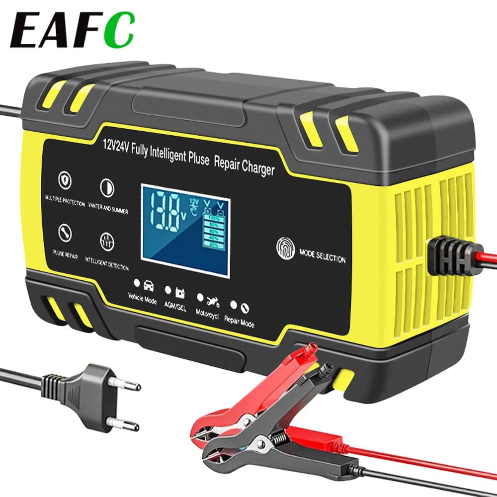 Caricabatterie completamente automatici 12V-24V 8A Display LCD digitale Caricabatterie per auto Caricabatterie per riparazione impulsi di potenza Acido al piombo secco e bagnato