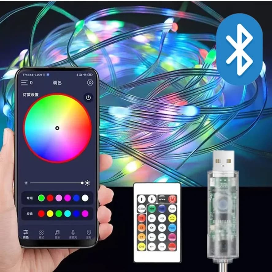 WS2812B APP Bluetooth USB LED String Fairy Lights Dreamcolor IC DIY Party Festival Luci dell'albero Decorazione di nozze Lampada ghirlanda