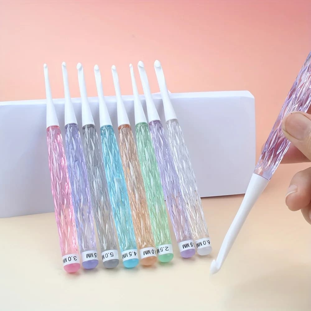 8 pezzi set di uncinetti in plastica trasparente colorata 2.5-6mm kit di ferri da maglia antiscivolo in cristallo strumento per uncinetto fai da te per principianti