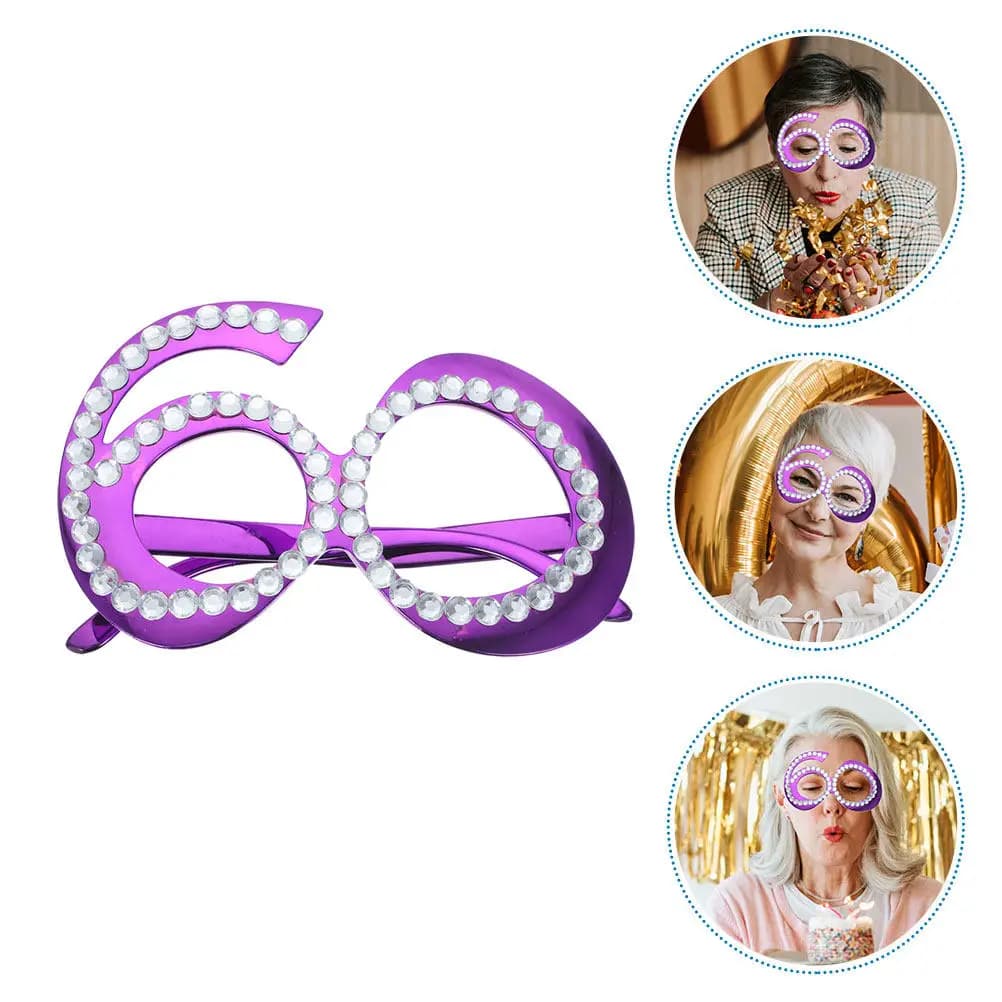 2 Pezzi Occhiali per Feste di Compleanno con Numeri Digitali, Montature Glitterate con Strass, Leggeri, Accessori per Photo Booth, Forniture per Celebrazioni