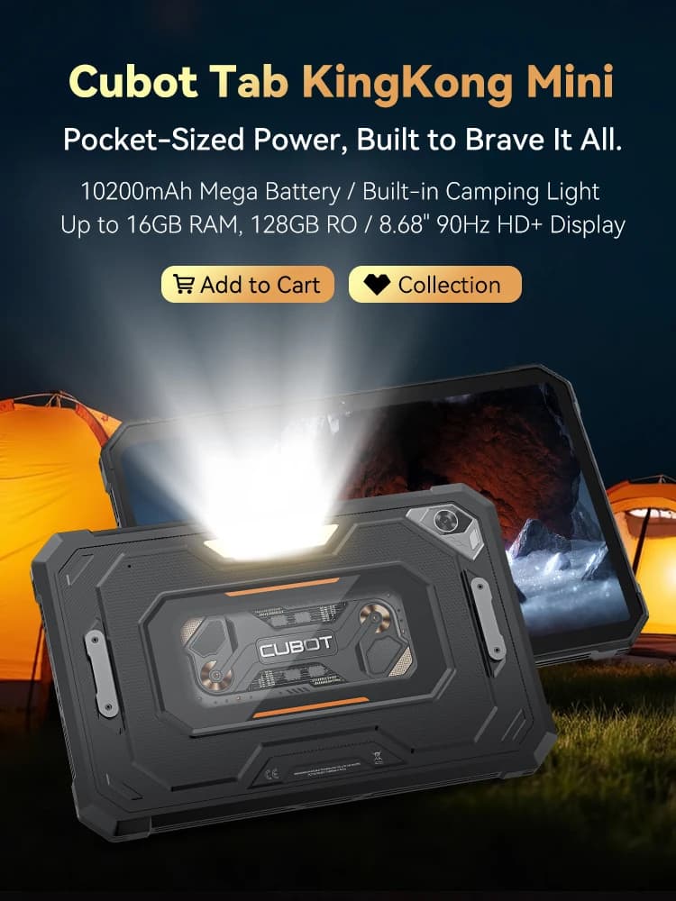 Tablet Android Cubot TAB KingKong Mini, batteria mega da 10200 mAh 16 GB (6 + 10), 128 GB, luce da campeggio, schermo da 8,68 pollici, fotocamera da 48 MP, GPS