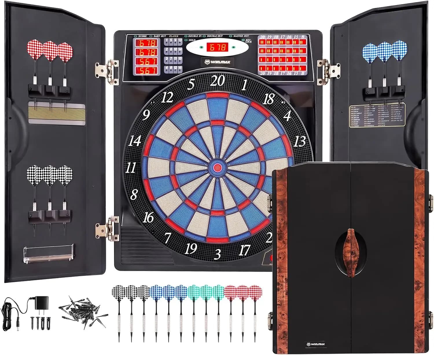 Set di freccette elettroniche con tabellone a LED, 38 giochi, 12 freccette con punta morbida, ideale per adulti