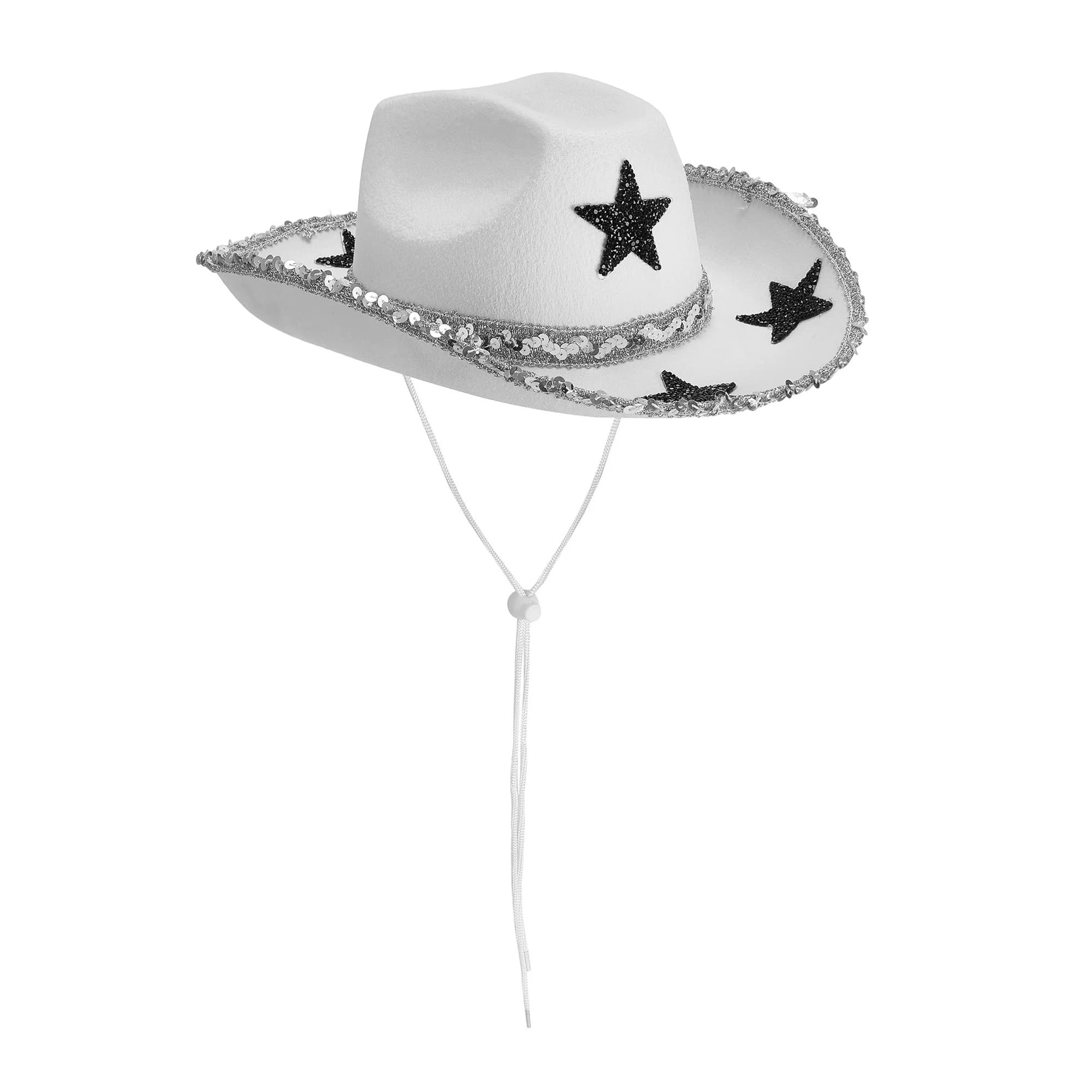 Cappello da cowboy scintillante per donna da uomo Berretto western a tesa larga impreziosito da luna lucida con sottogola regolabile per esterno