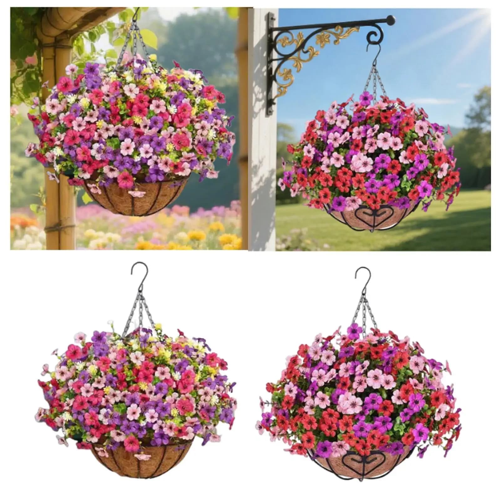 Cesto di Fiori Artificiali, Ornamento per Appendere Piante, Fiori Finti Fai-da-Te, Catena di Vasi per Giardino, Balcone, Prato, Cortile, Esterni e Interni