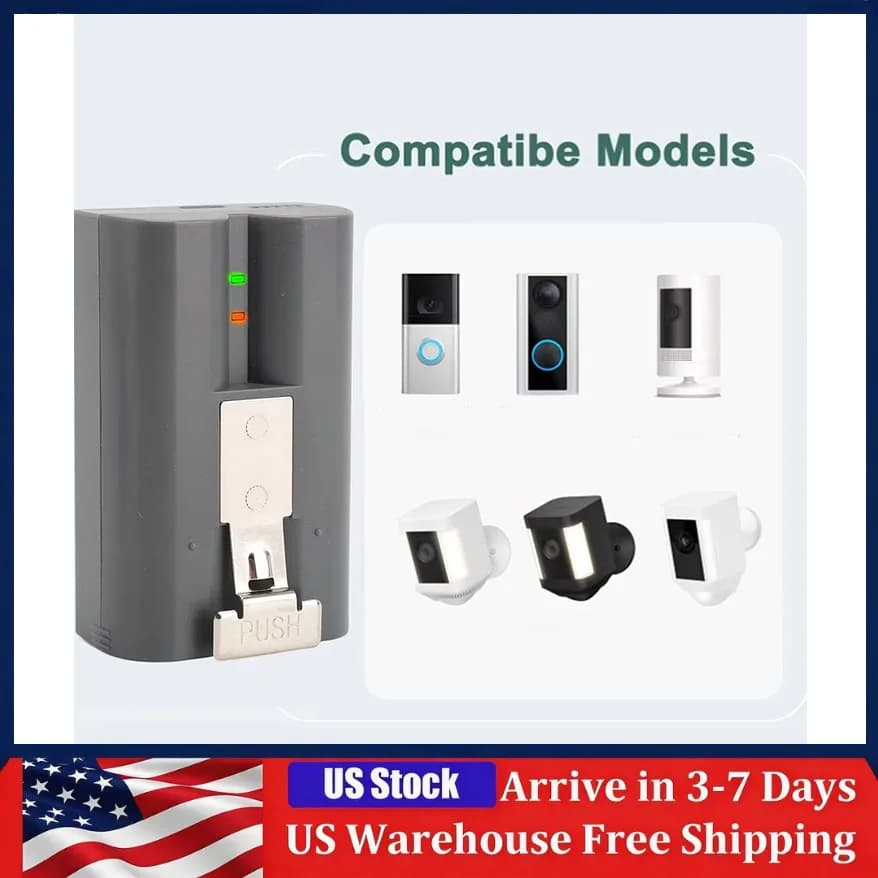 Batteria da 6040mAh per Ring Video Doorbell 2/3 V4 3.65V-4.2V, Batterie Ricaricabili agli Ioni di Litio per Spotlight Cam e Videocamere Solari