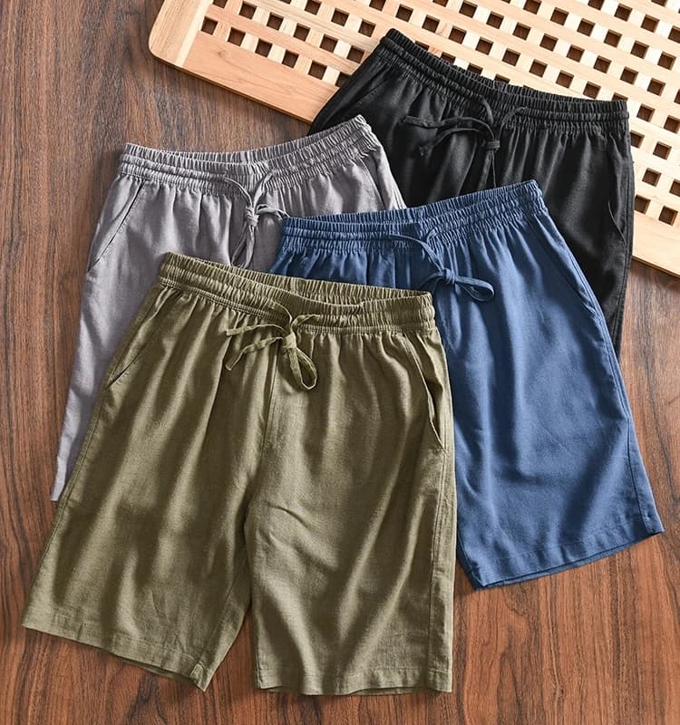 Cooling Feeling Linen Sweat Absorbent Breathable Men's Summer Thin Fashion Casual Linen Shorts Five-Point Pants