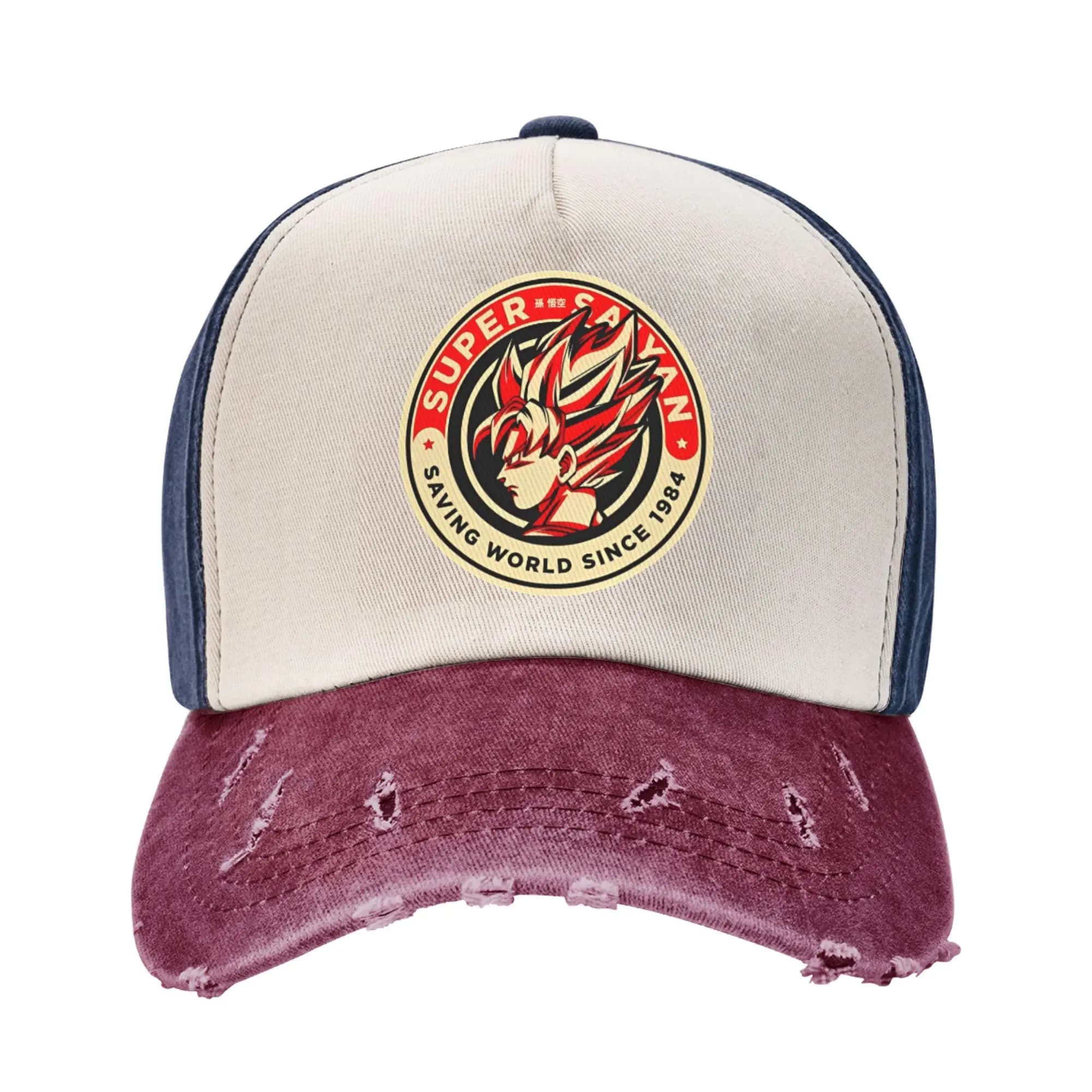 Cappellino da Baseball Dragon Ball SUPER SAYAN SAVING WORLD, Cappello Snapback Effetto Invecchiato, Cappello Regolabile per Corsa e Golf all'Aperto