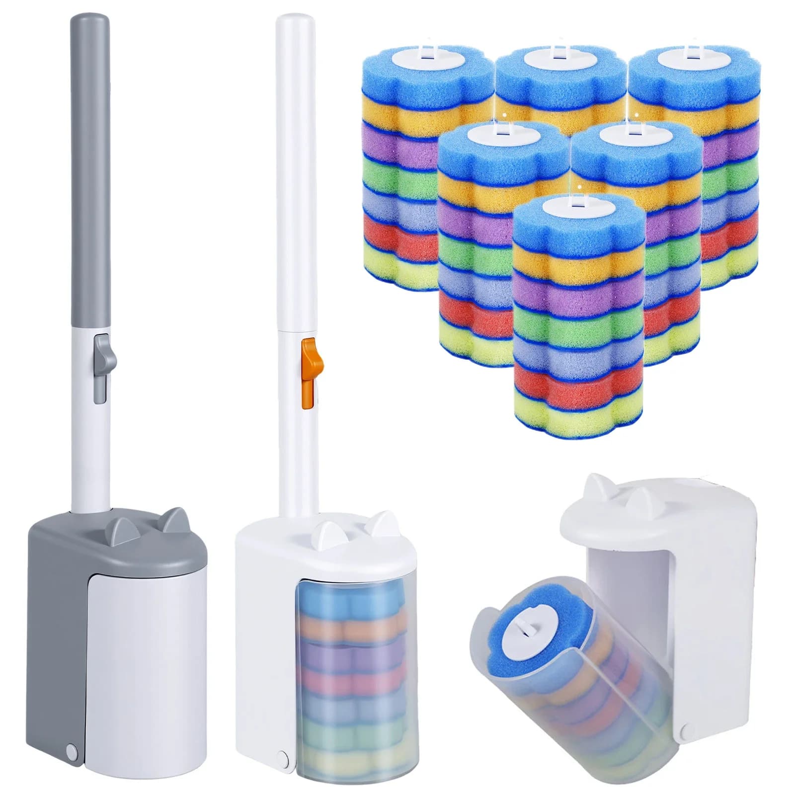 Toilet Brush Cleaning Kit with Disposable Replacement Heads Bathroom Wall-Mounted Long Handle Toilet Brush Cleaning Tool Set