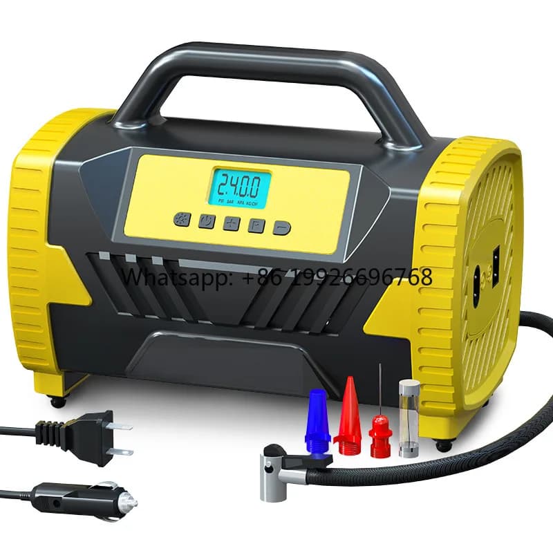 Compressore d'Aria Portatile C/DC/Batteria e Gonfiatore Pneumatici con Indicatore di Carica per Veicoli, Gonfiatore Elettrico Durevole