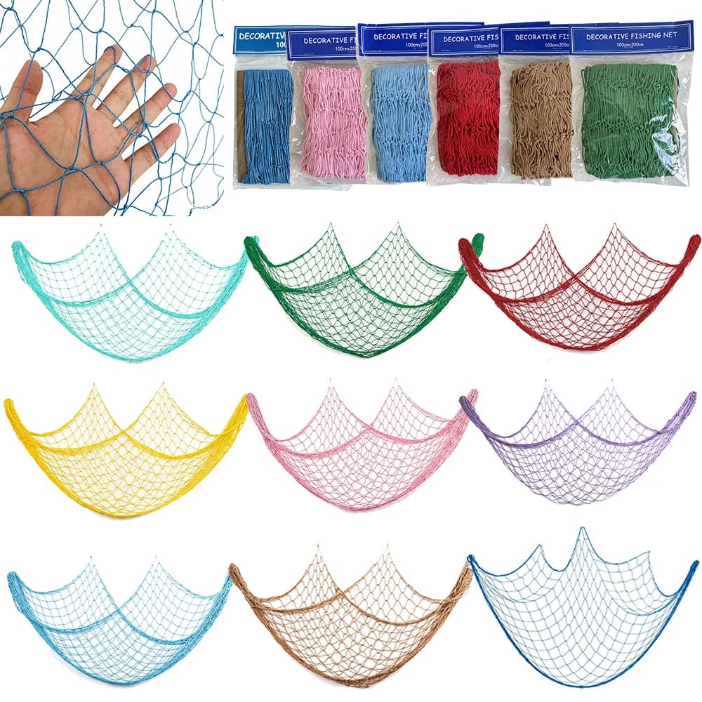 1/2/4/6Pcs Fishing Net Decor Nautical Fishnet Wall Hanging Decor Pirate Beach Themed Party Photo Backdrop Home Party Decorations