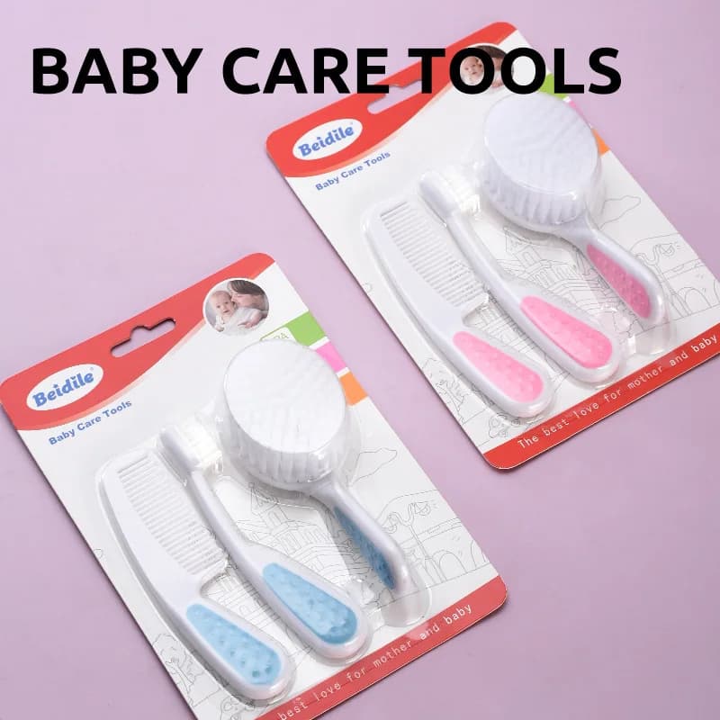 New-3pcs Baby Comb, Baby Toothbrush and Hair Brush Care Set, Cleaning Brush Baby Washing Tool