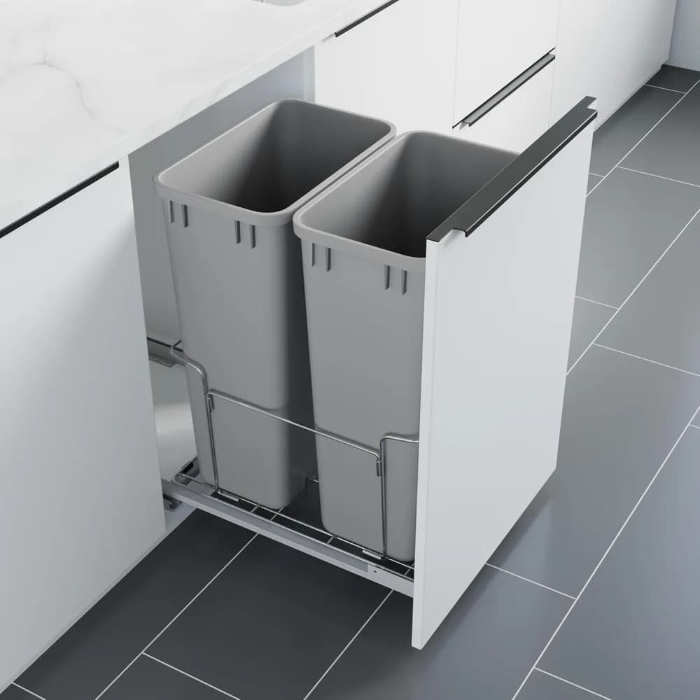 Estrattore per cestino per rifiuti con base in alluminio con supporto per porta e due contenitori in plastica da 50 litri/52,8 qt/13,2