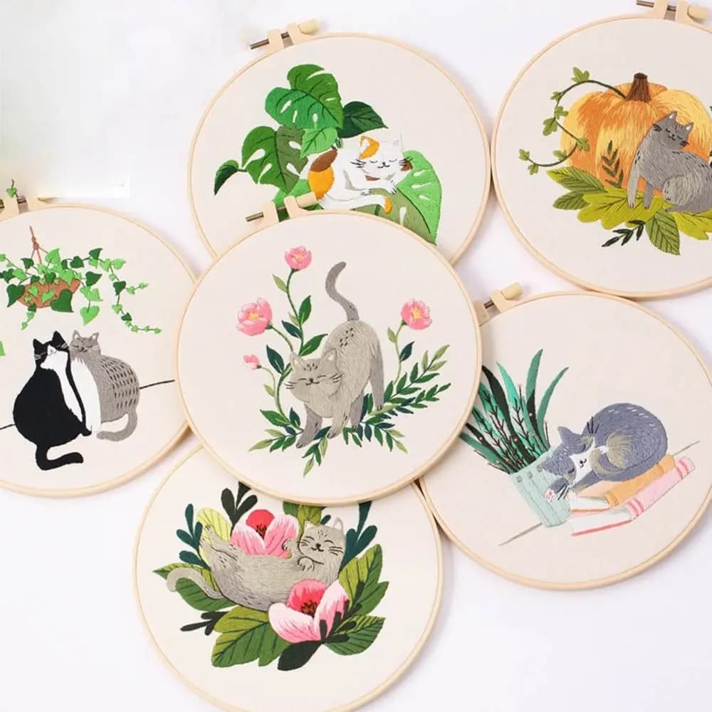 DIY Embroidery Kits Flowers Plants Pattern Cross Stitch Punch Needle Embroidery Thread Sewing Craft Kit With Hoops Home Decor