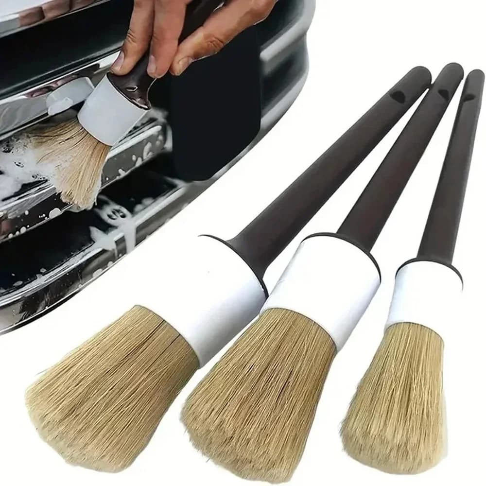 3 pezzi spazzola per dettagli interni esterni auto setole di pelo di cinghiale per strumenti di pulizia cruscotto automatico spazzola per pulizia dettagli auto