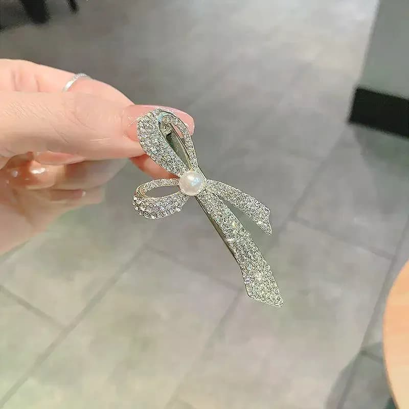 Fashionable Crystal Bowknot Hairpins Shiny Fine Rhinestone Metal Hair Clips Woman's Decorative Hair Accessories