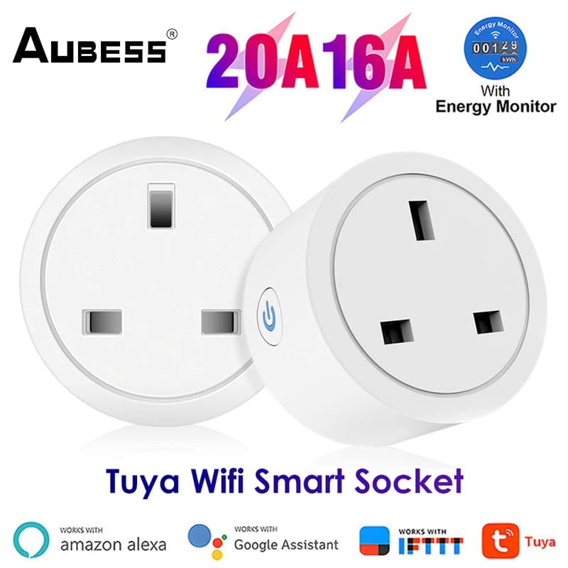 Aubess WiFi Smart Plug Tuya 16A/20A UK Smart Socket con funzione di temporizzazione del monitoraggio dell'alimentazione controllo vocale tramite Alexa Google Home