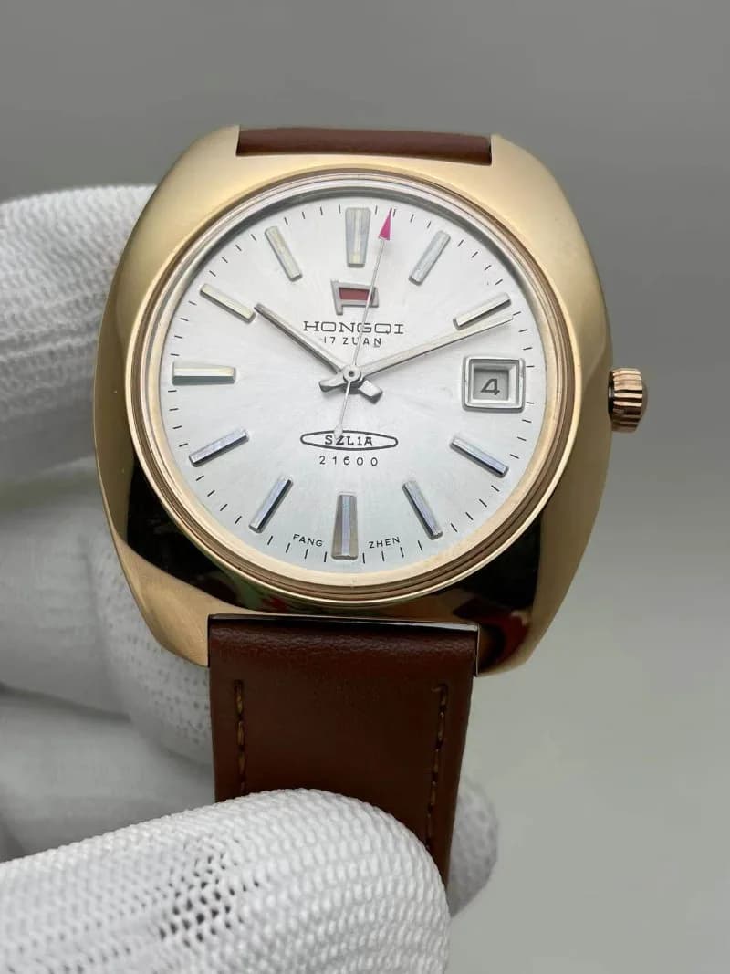 Orologio di Marca Red Flag, Cassa in Oro Rosa, Cassa in Abalone, Orologio Meccanico Manuale con Grande Quadrante a Tre Lancette e Calendario Singolo