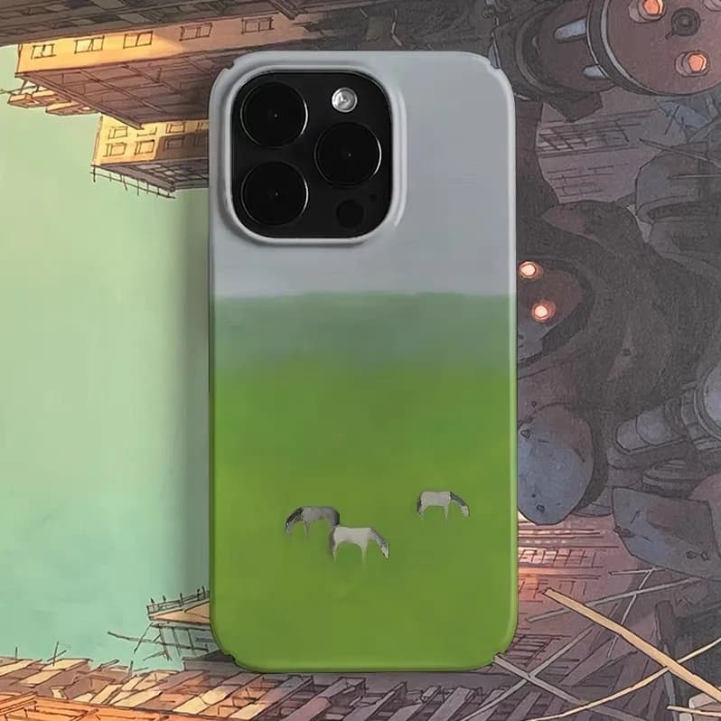 Cover per Telefono in Acrilico con Cavalchi su Prati Verdi per IPHONE 17 Air 16E 15 PROMAX 14 Plus 13 12 MINI 11