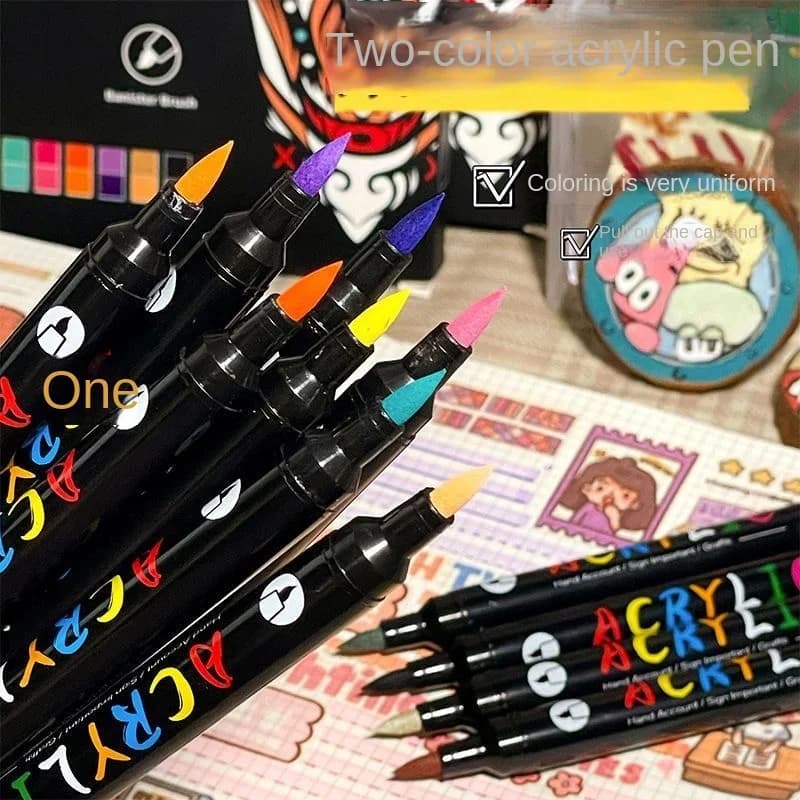 Professional Acrylic Pens for Artistic Use, 48 Colors, Double Fine Point and Brush, Suitable for Stone, Wood, Calligraphy
