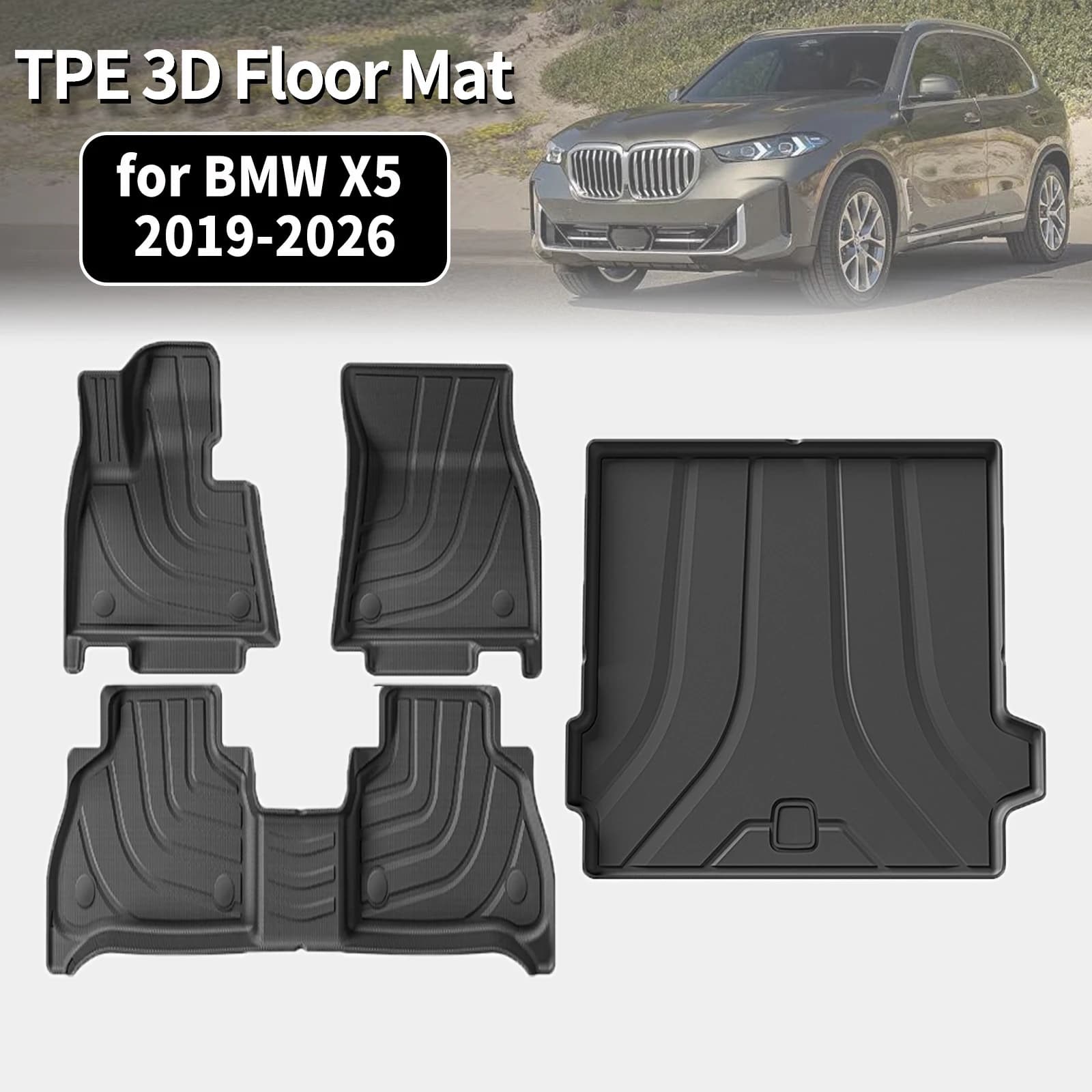 For BMW X5 2019 2020 2021 2022 2023 2024 2025 2026 Eco-Friendly TPE Car Floor & Trunk Mats, Non-Slip Dustproof (Not For RHD)