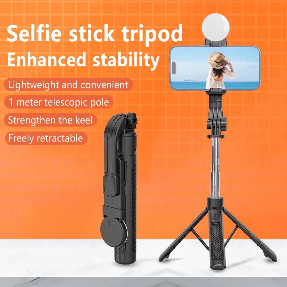 Bastone per Selfie portatile con supporto per treppiede con luce di riempimento supporto per Mini telefono telecomando Bluetooth senza fili per trasmissione in diretta Huawei TikTok