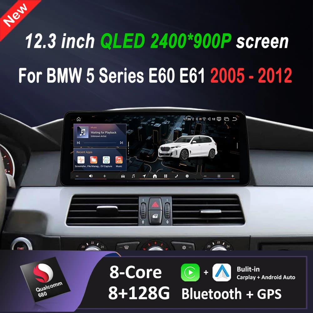 Autoradio Android 15 con Schermo QLED, Wireless Carplay e 4G WiFi per BMW Serie 5 E60 E61 E92 (2005-2012)