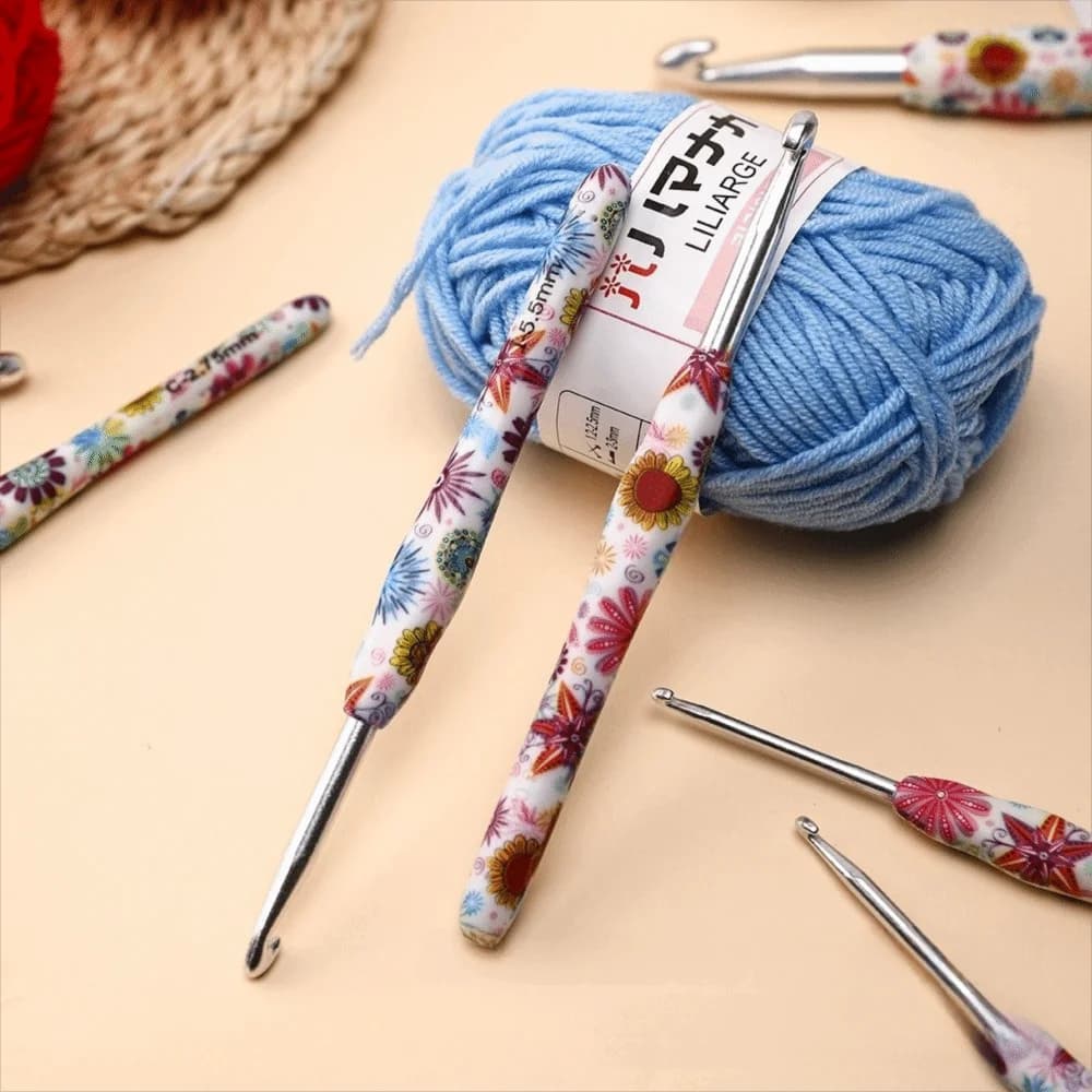 Sewing 2.75-6.5MM Crochet Hook Sunflower Printed Handle Fine Hook Head Knitting Needles Weaving Hooks For Handmade Crafts