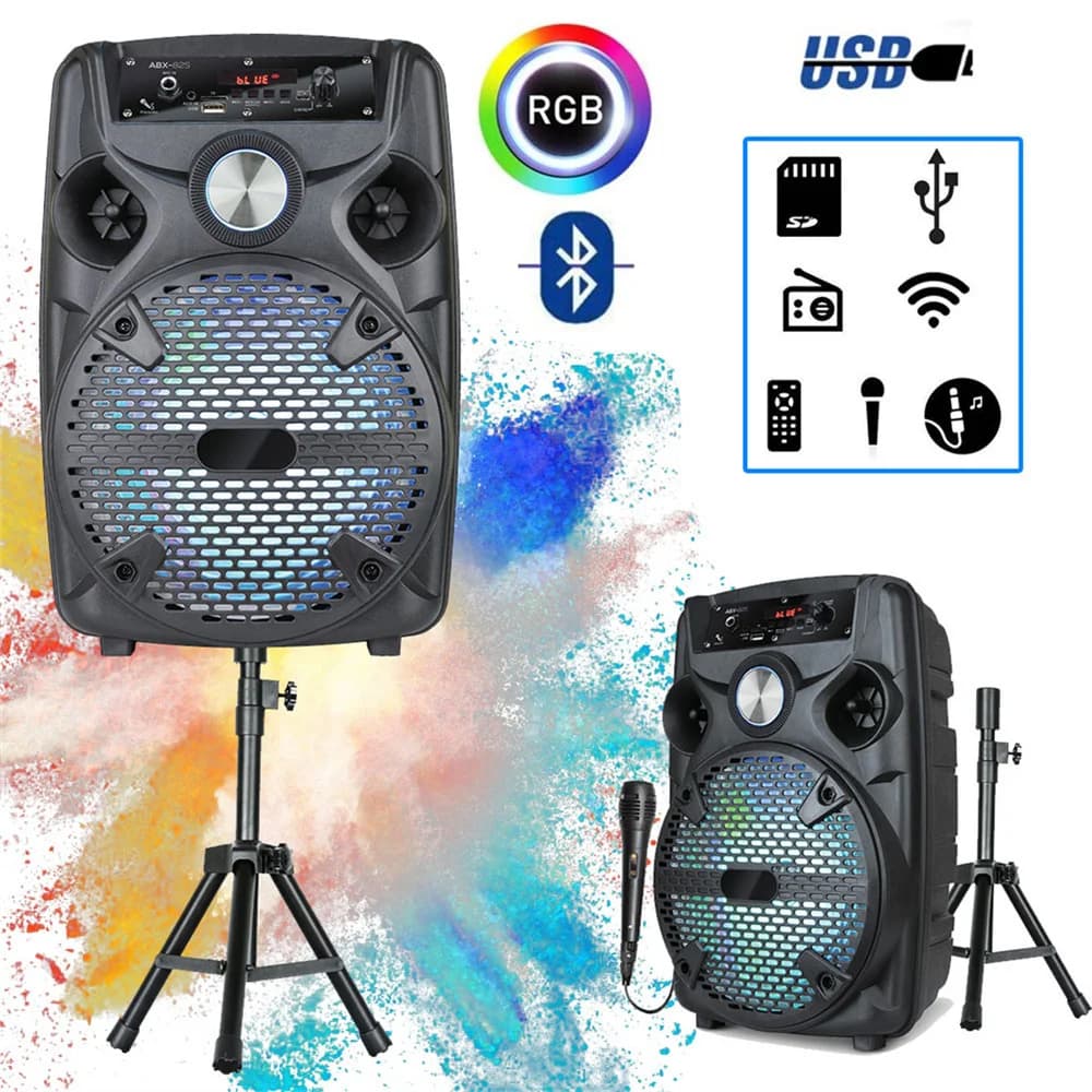 Altoparlante portatile per feste Bluetooth da 1100 W Subwoofer da 8 "con sistema audio di supporto Altoparlante ricaricabile con luce RGB per karaoke DJ con microfono