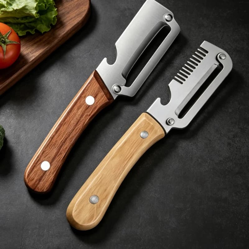Coltello Sbucciatore da Cucina in Acciaio Inossidabile con Manico in Legno per Pelare e Affettare Frutta e Verdura - Utensile da Cucina