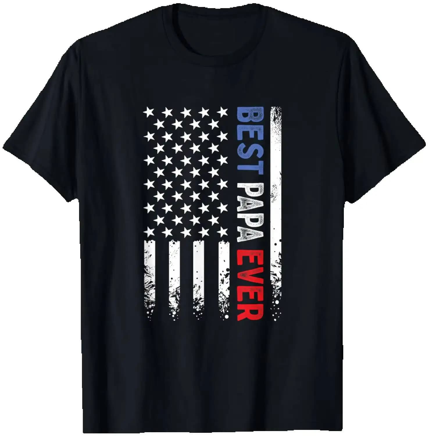 Father's Day Best Papa Ever With US American Flag T-Shirt Summer Short-Sleeved Breathable Sweat-Wicking Versatile Trendy T-Shirt