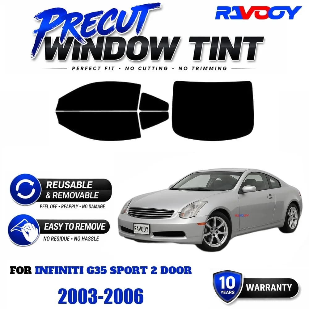 RAVOOY Precut Window Tint, Reusable Removable EPU Film, Custom Fit for Infiniti G35 Sport 2 Door 2003-2006, UV Heat Protection