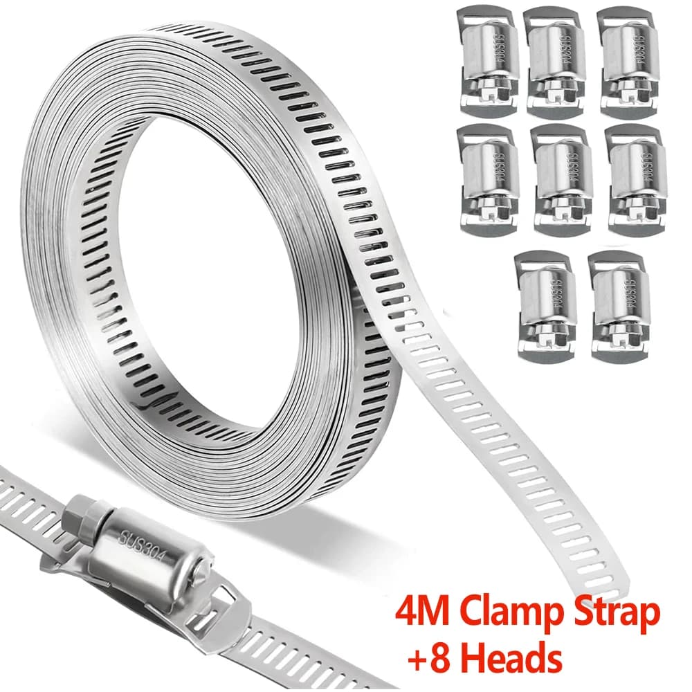 Fascetta stringitubo a vite regolabile 4M con fissaggi, clip a vite senza fine per tubi e condotti, con 8 anelli di fissaggio