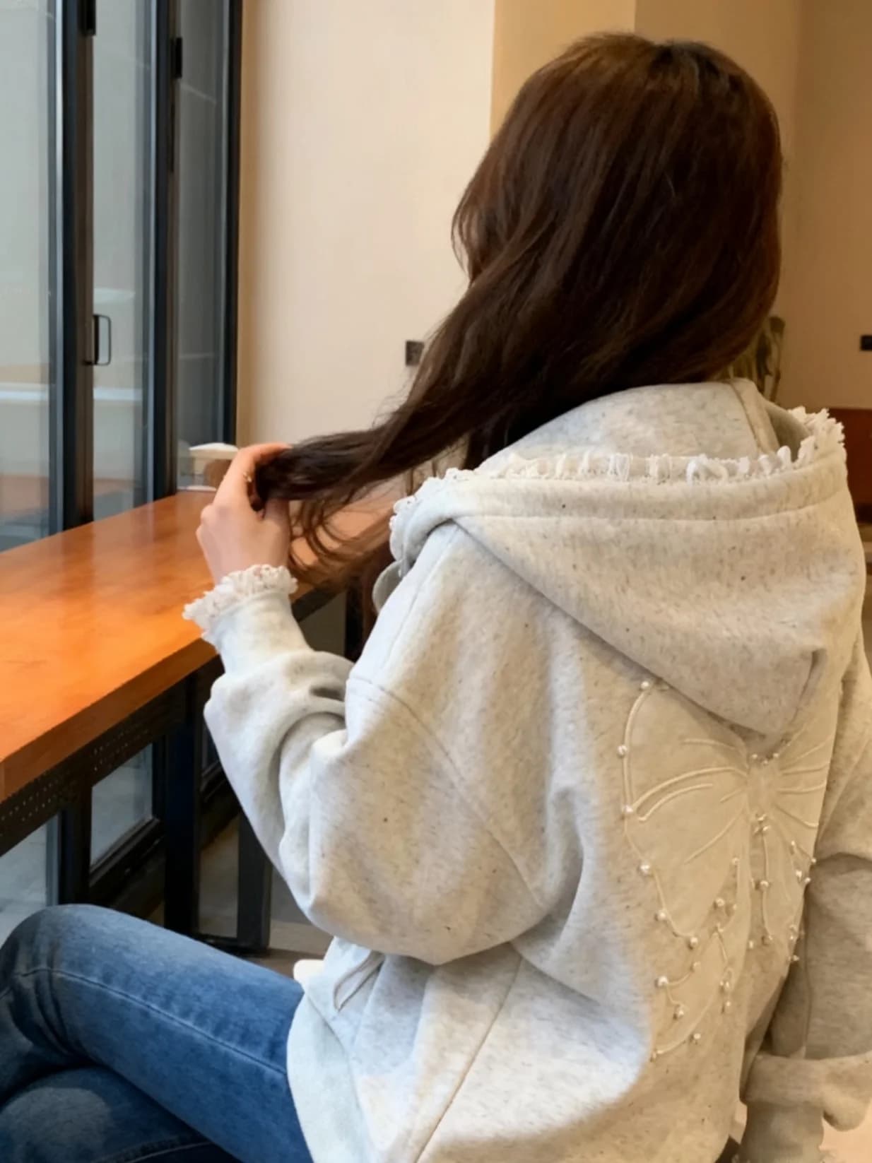 Cardigan con Cappuccio Aperto in Pile Foderato, Nuovo Stile, Taglie Forti, Autunno Inverno, con Inserti in Pizzo Elegante