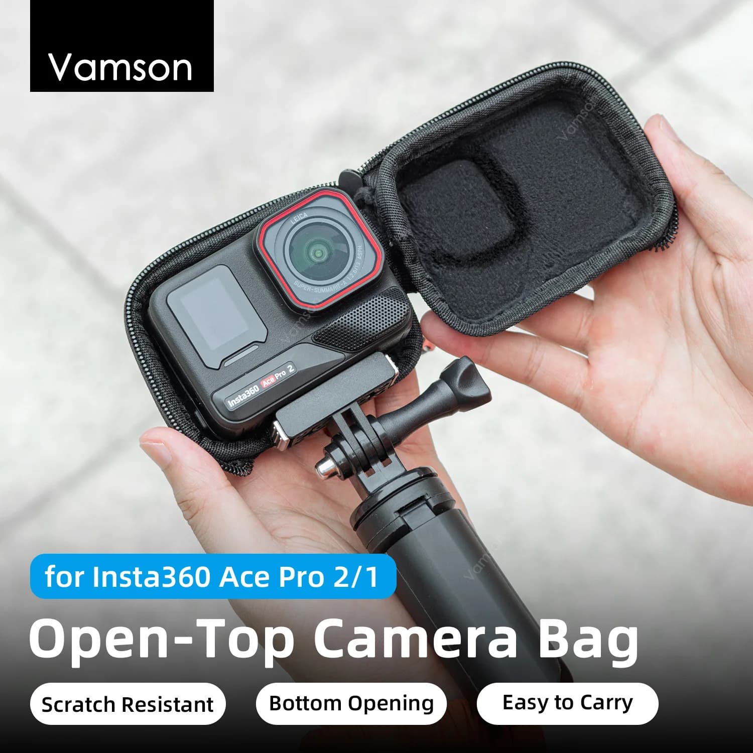 Vamson for Insta360 Ace Pro2/1 Half-Open Body Bag Portable Drop Resistant Shockproof Tripod Handle Selfie Stick Accessories