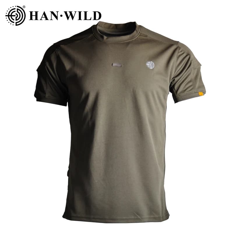 HAN WILD T-shirt sportiva da esterno Camicie tattiche Camicia estiva solida da uomo Combattimento manica corta Abbigliamento da escursionismo da campeggio ad asciugatura rapida