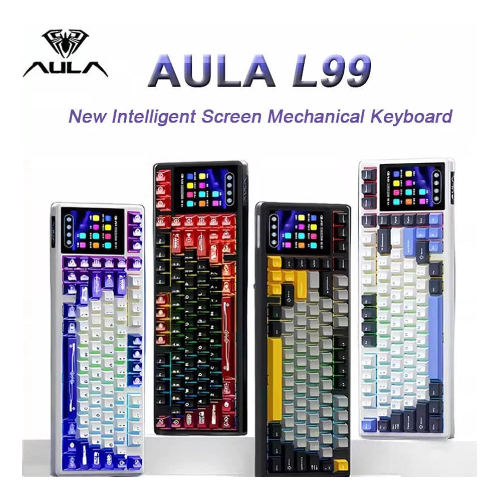 AULA L99 Gaming Mechanical Keyboard Intelligent Screen Touch Control Tri-Mode Wireless 8000mAh Raindrop Switch for E-sports PC