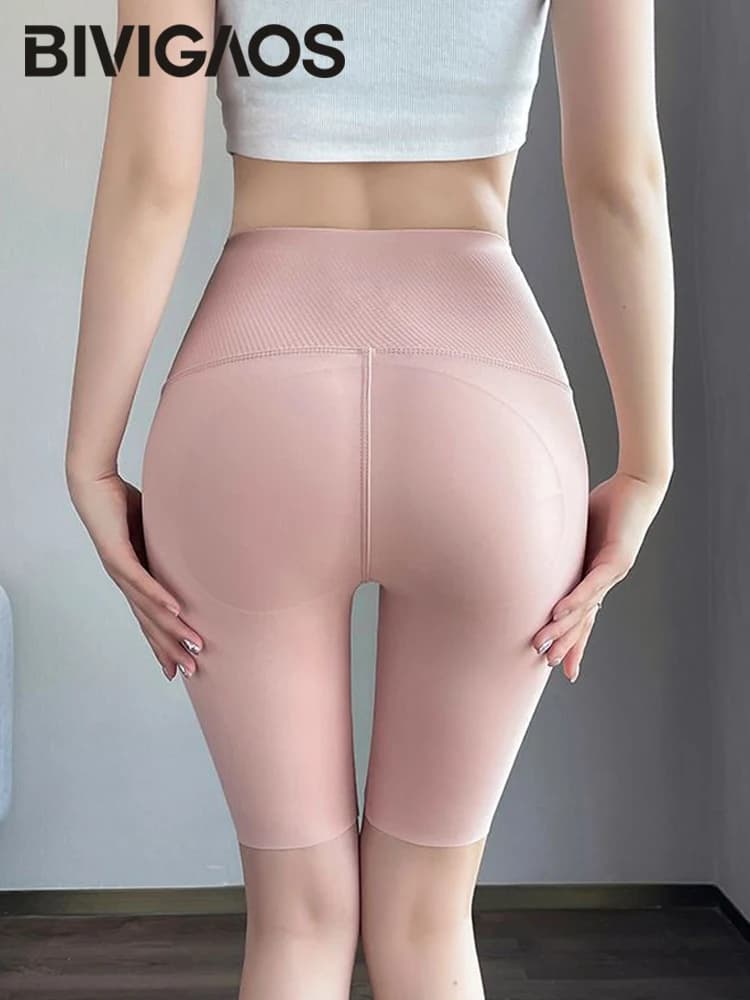 BIVIGAOS pantaloncini da ciclismo liquidi donna a nido d'ape a vita alta controllo della pancia Butt Lifter Seamless Fitness sport Biker Leggings corti