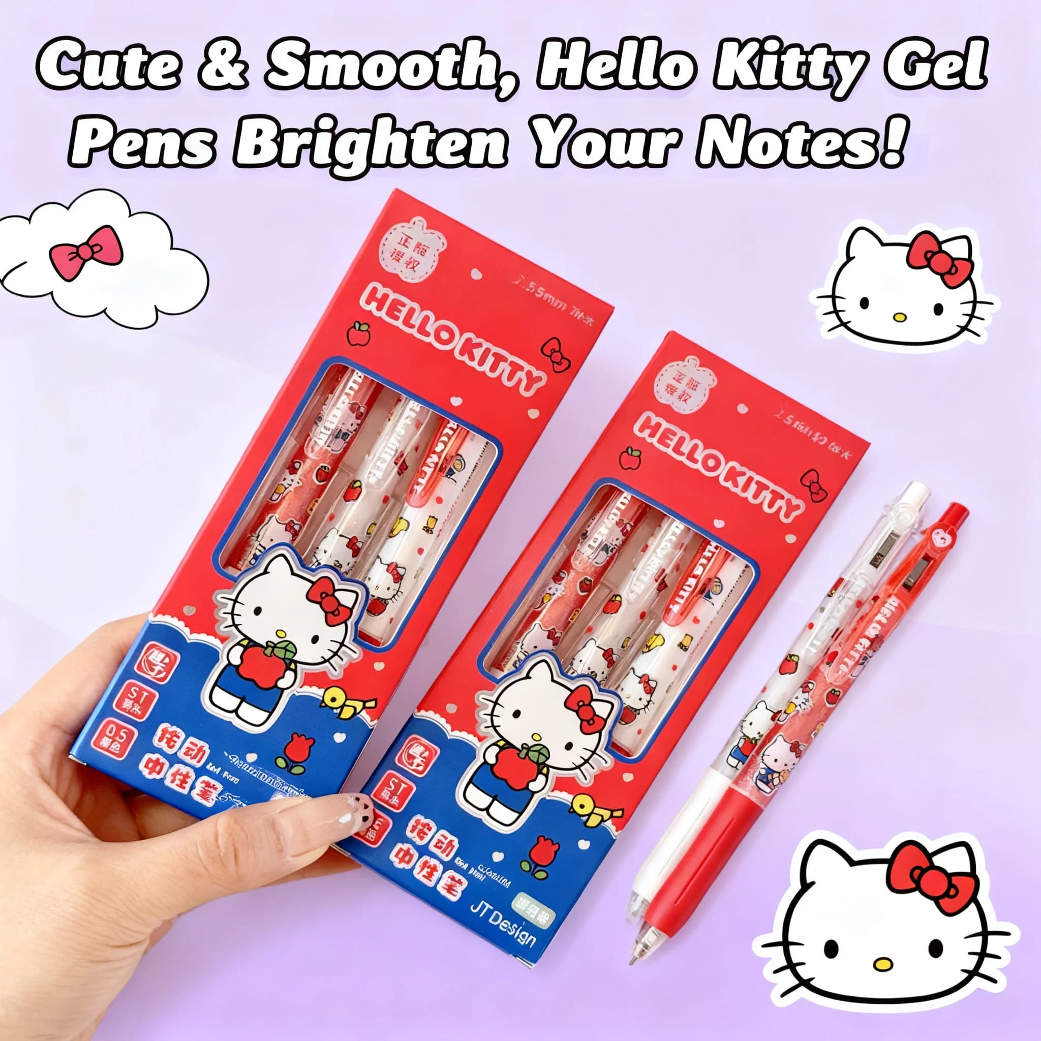 Set di 3 Penne Gel Originali Sanrio Hello Kitty Cinnamoroll Kuromi 0.5mm, Penne Nere Carine Kawaii per Scuola, Studenti e Ufficio