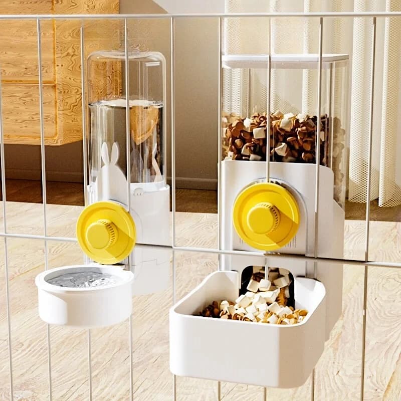 Alimentatore e distributore d'acqua sospeso 2 in 1 - Ciotola per alimenti con montaggio su gabbia per cani/gatti, durevole, senza spruzzi, facile da riempire