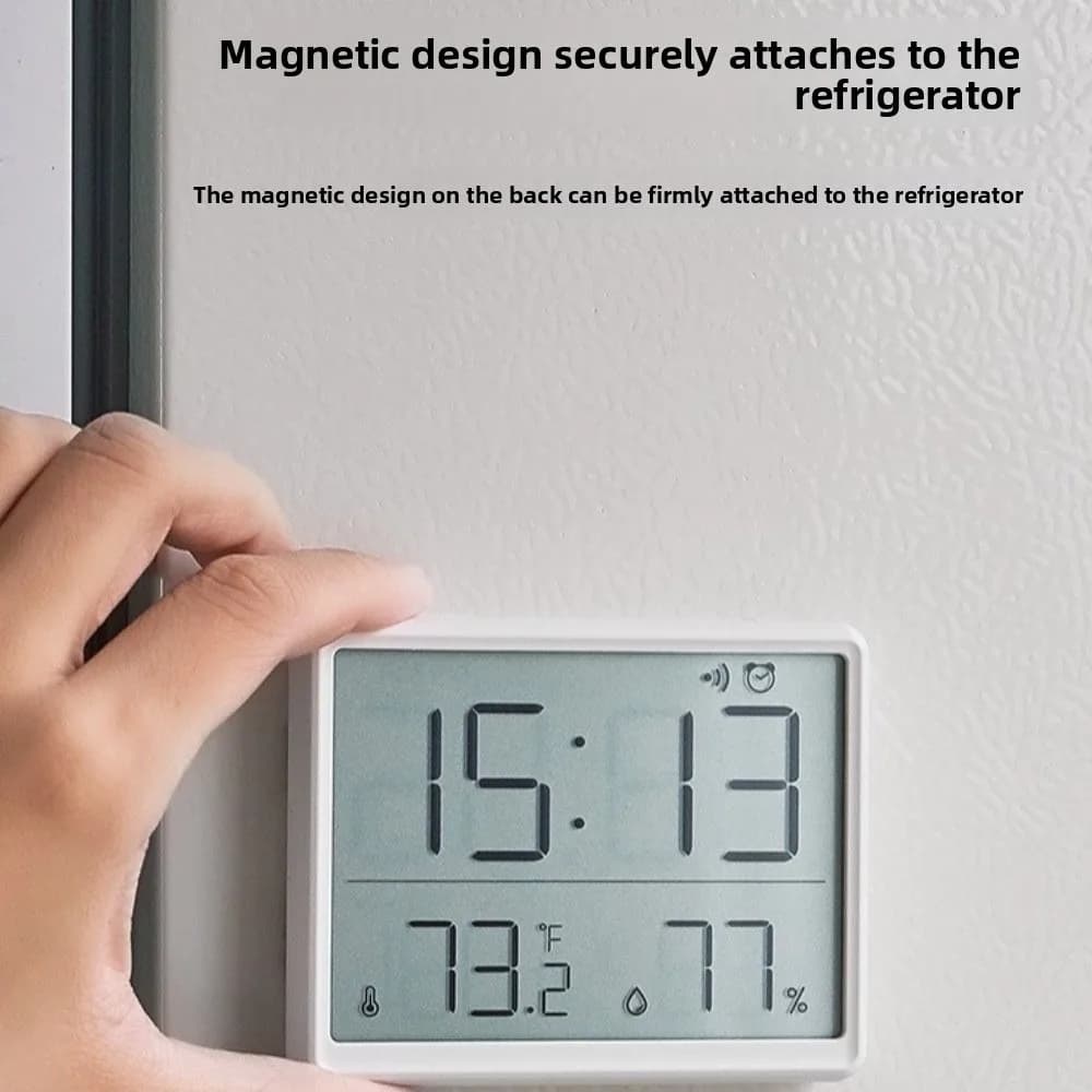 Magnetic Hanging Clock Large LCD Screen Ultra Thin Digital Alarm Clock Digital Display Humidity Sensing Room Thermometer